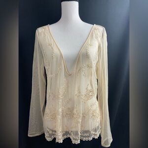 New York & Company Yellow Cream Long Sleeve Top